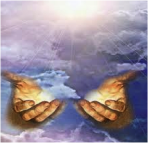 healing hands floating in clouds